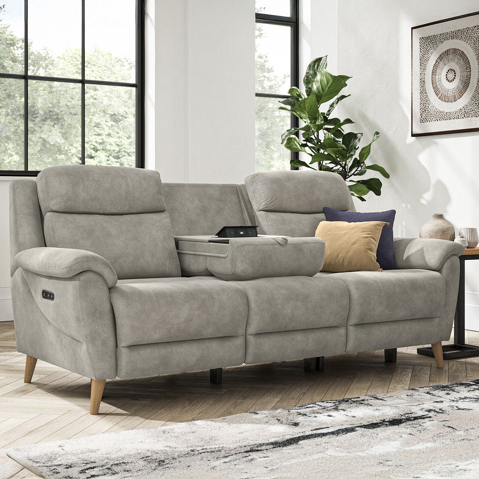 Brunel 3 Seater Electric Recliner Sofa with Multifunctional Middle Seat in Dexter Stone Fabric 3