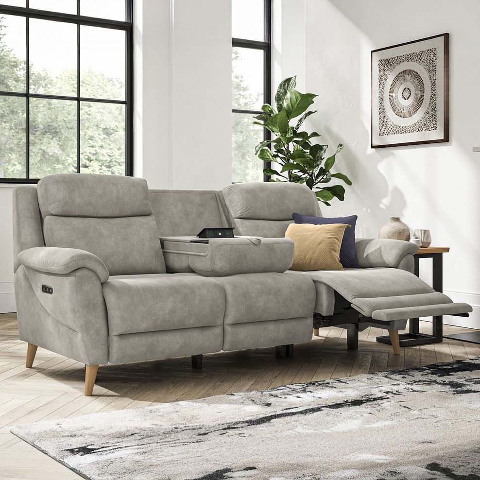 Brunel 3 Seater Electric Recliner Sofa with Multifunctional Middle Seat in Dexter Stone Fabric 1