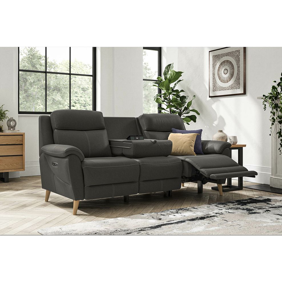 Brunel 3 Seater Electric Recliner Sofa with Multifunctional  Middle Seat in Storm Leather 1