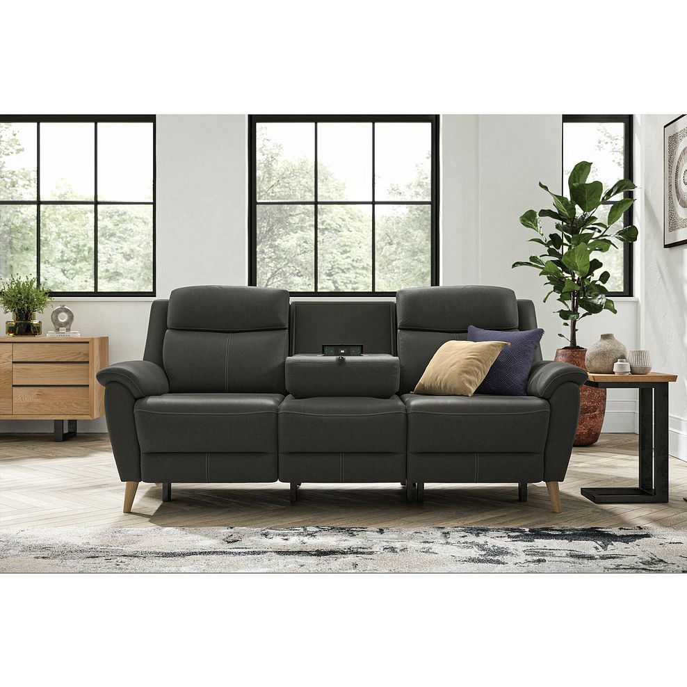 Brunel 3 Seater Electric Recliner Sofa with Multifunctional  Middle Seat in Storm Leather 3
