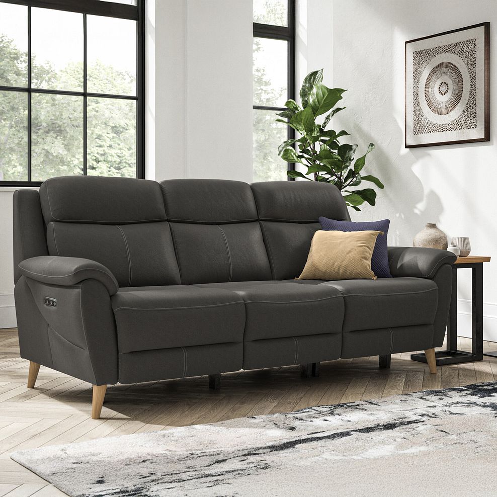 Brunel 3 Seater Electric Recliner Sofa with Multifunctional  Middle Seat in Storm Leather 3