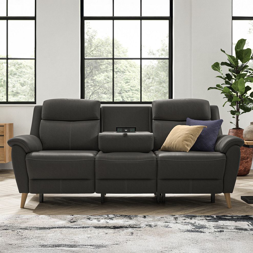 Brunel 3 Seater Electric Recliner Sofa with Multifunctional  Middle Seat in Storm Leather 5