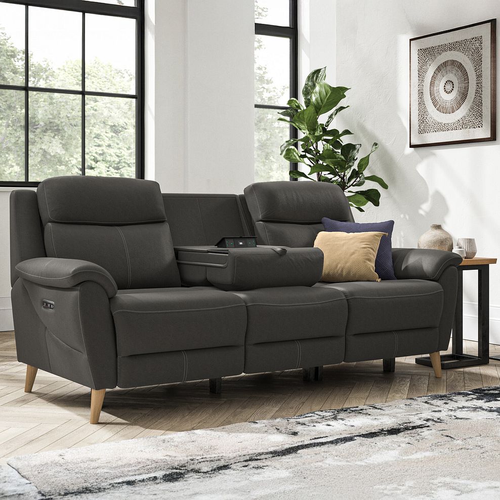 Brunel 3 Seater Electric Recliner Sofa with Multifunctional  Middle Seat in Storm Leather 1