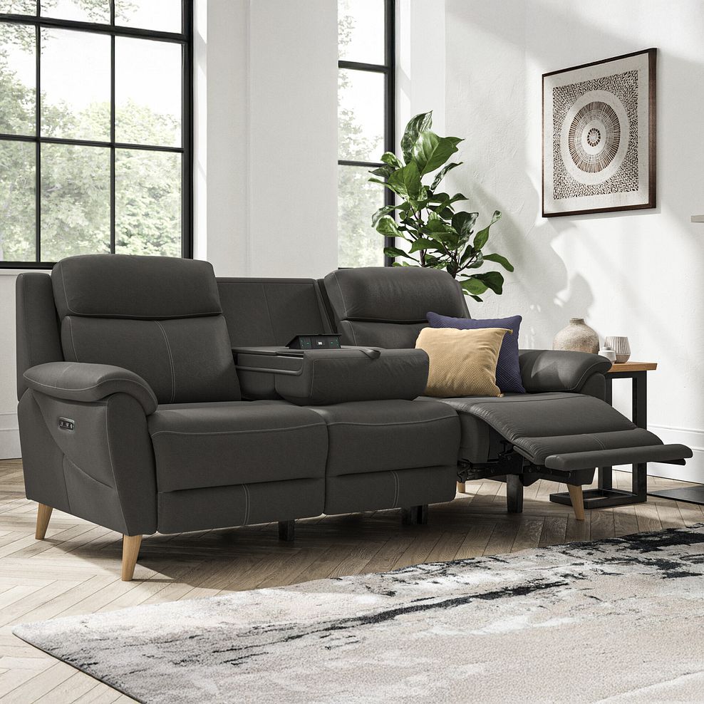 Brunel 3 Seater Electric Recliner Sofa with Multifunctional  Middle Seat in Storm Leather 2