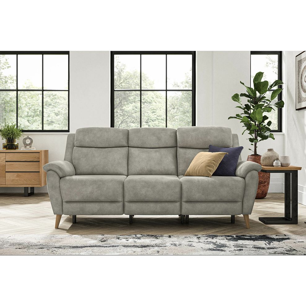 Brunel 3 Seater Recliner Sofa with Adjustable Power Headrest and Lumbar Support in Dexter Stone Fabric 3