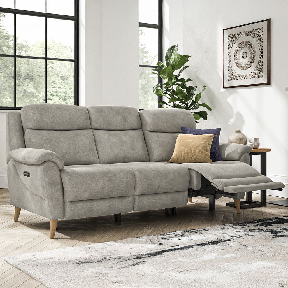 Brunel 3 Seater Recliner Sofa with Adjustable Power Headrest and Lumbar Support in Dexter Stone Fabric 1
