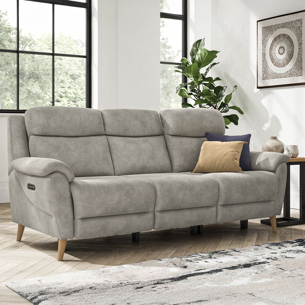 Brunel 3 Seater Recliner Sofa with Adjustable Power Headrest and Lumbar Support in Dexter Stone Fabric 2