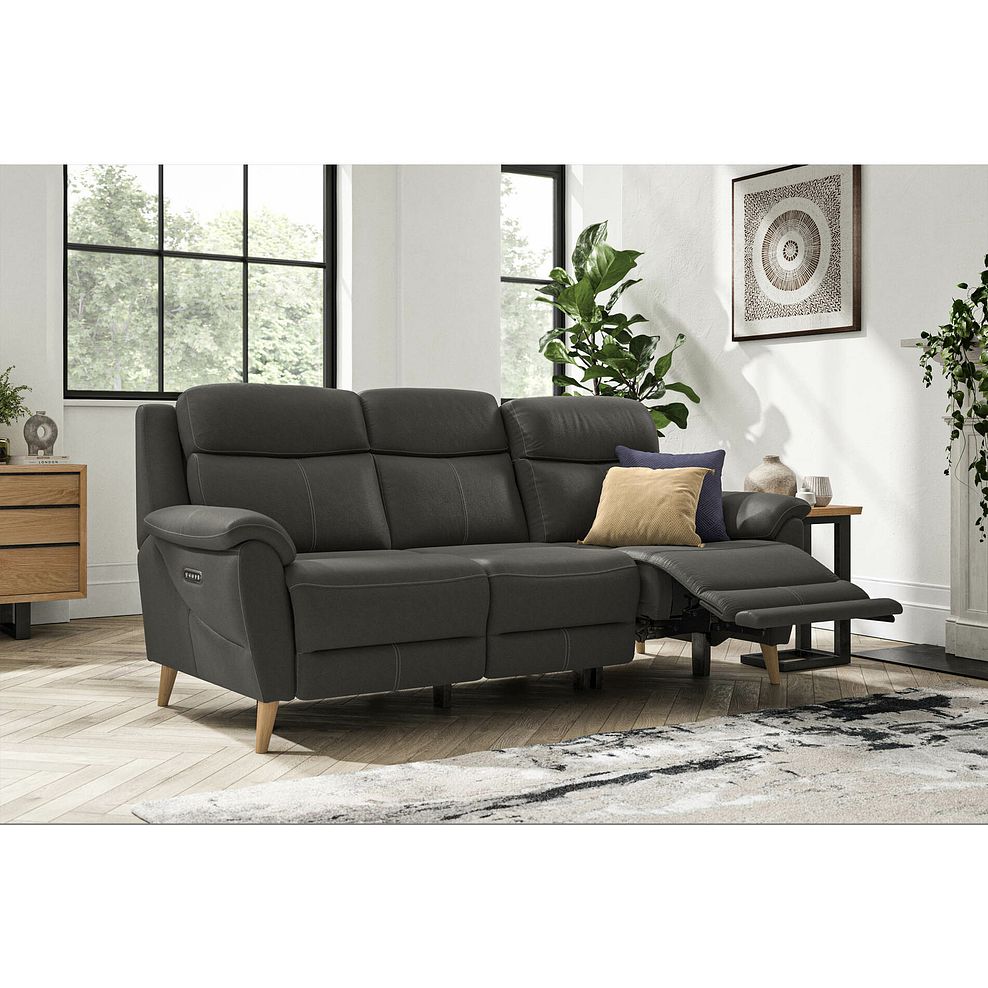 Brunel 3 Seater Recliner Sofa with Adjustable Power Headrest and Lumbar Support in Storm Leather 1