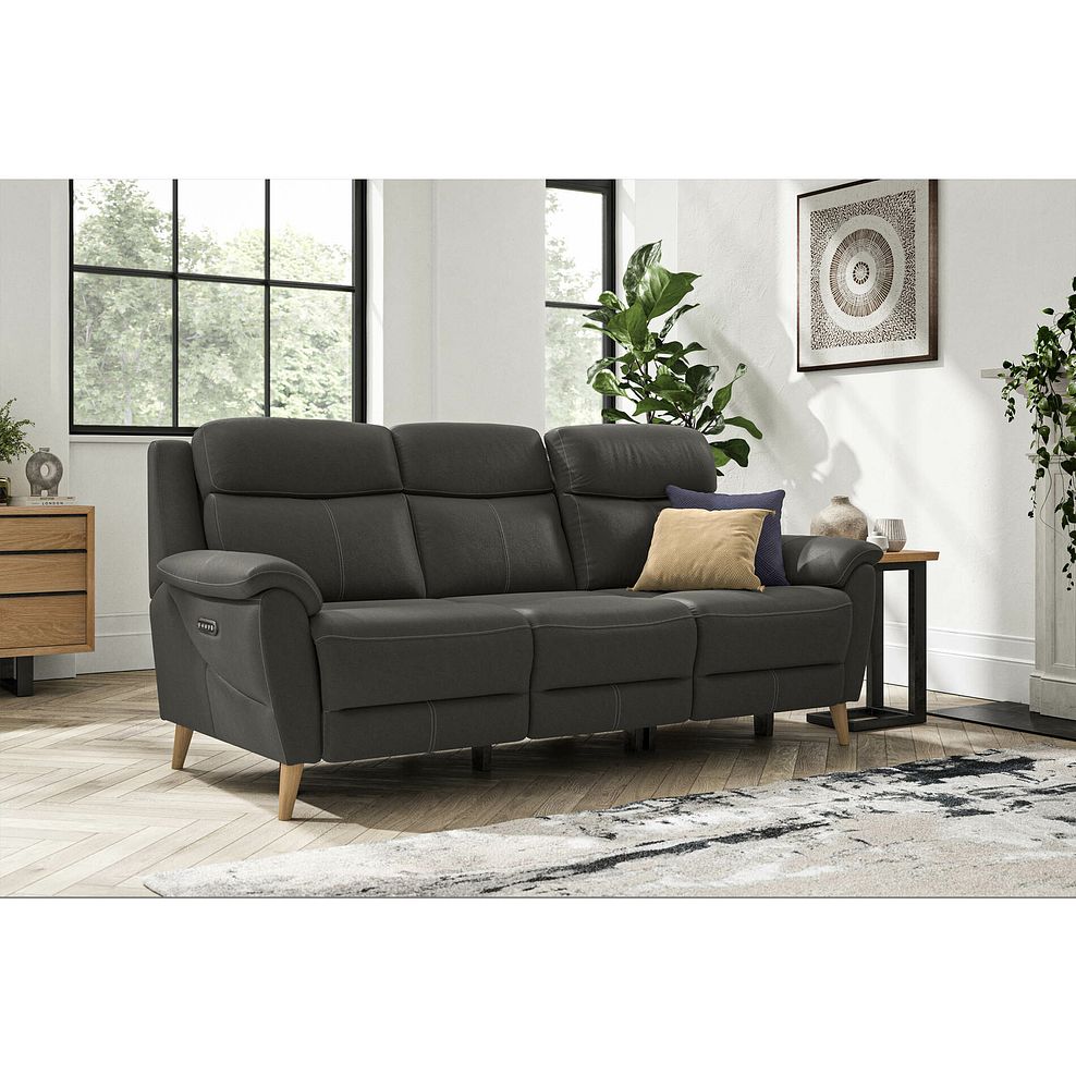 Brunel 3 Seater Recliner Sofa with Adjustable Power Headrest and Lumbar Support in Storm Leather 2