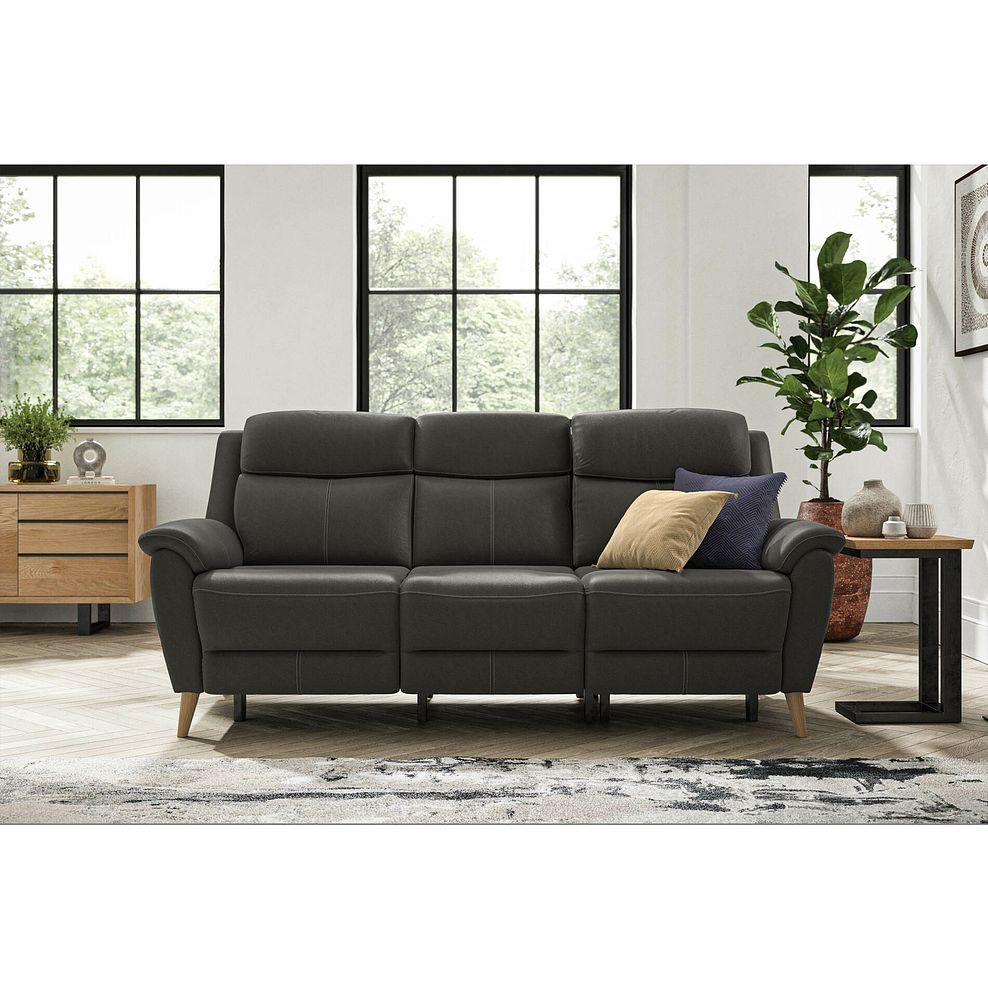 Brunel 3 Seater Recliner Sofa with Adjustable Power Headrest and Lumbar Support in Storm Leather 3