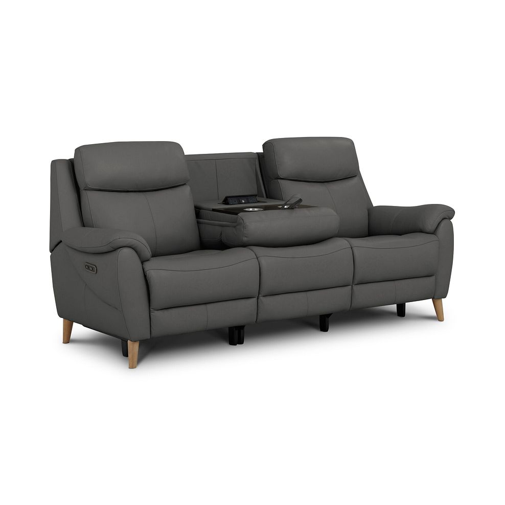 Brunel 3 Seater Electric Recliner Sofa with Multifunctional Middle Seat in Elephant Grey Leather 1