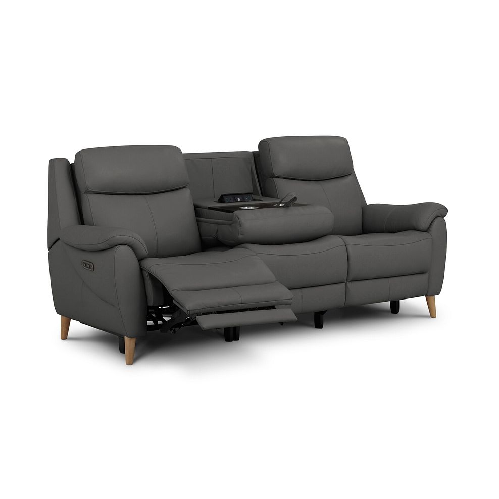 Brunel 3 Seater Electric Recliner Sofa with Multifunctional Middle Seat in Elephant Grey Leather 4