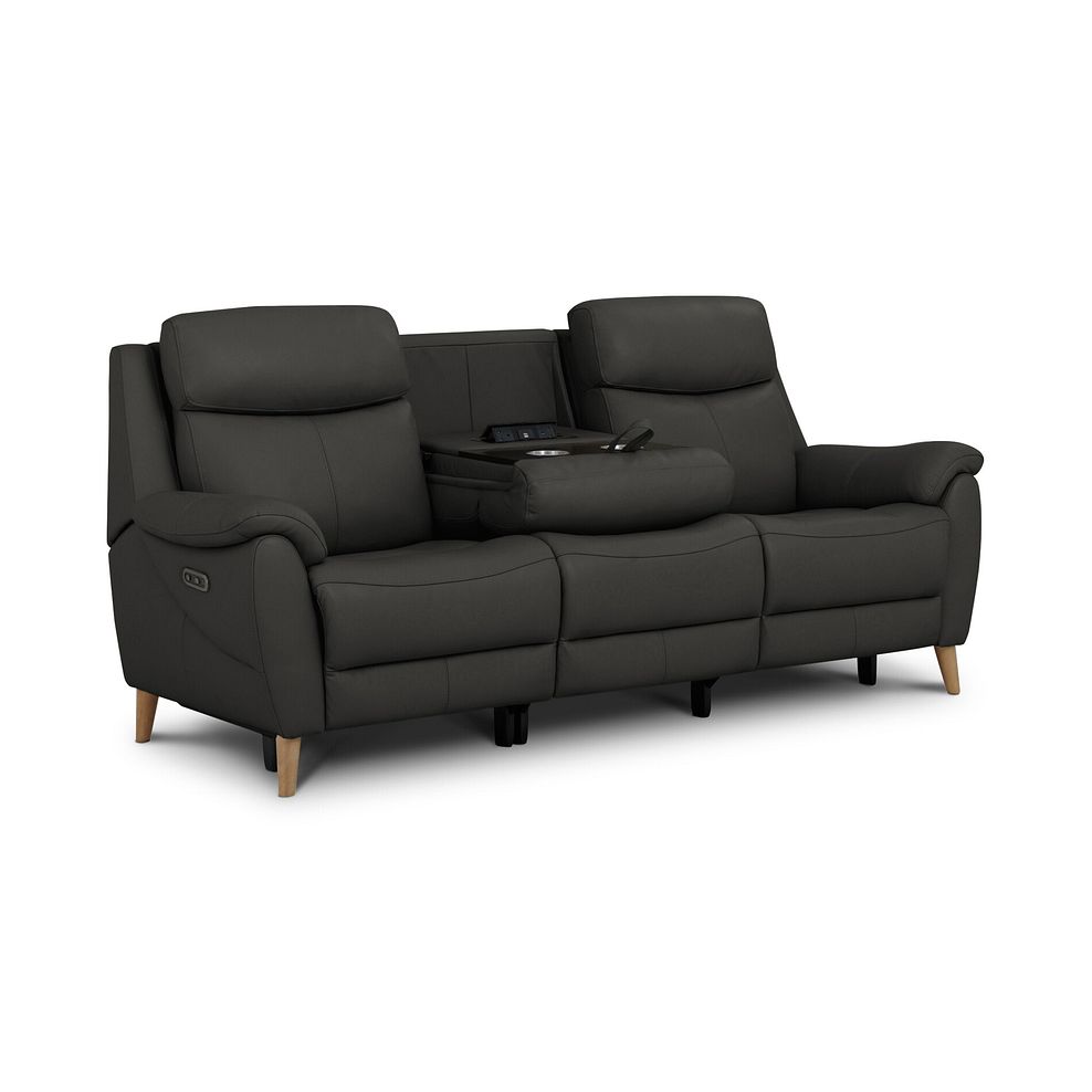 Brunel 3 Seater Electric Recliner Sofa with Multifunctional  Middle Seat in Storm Leather 4