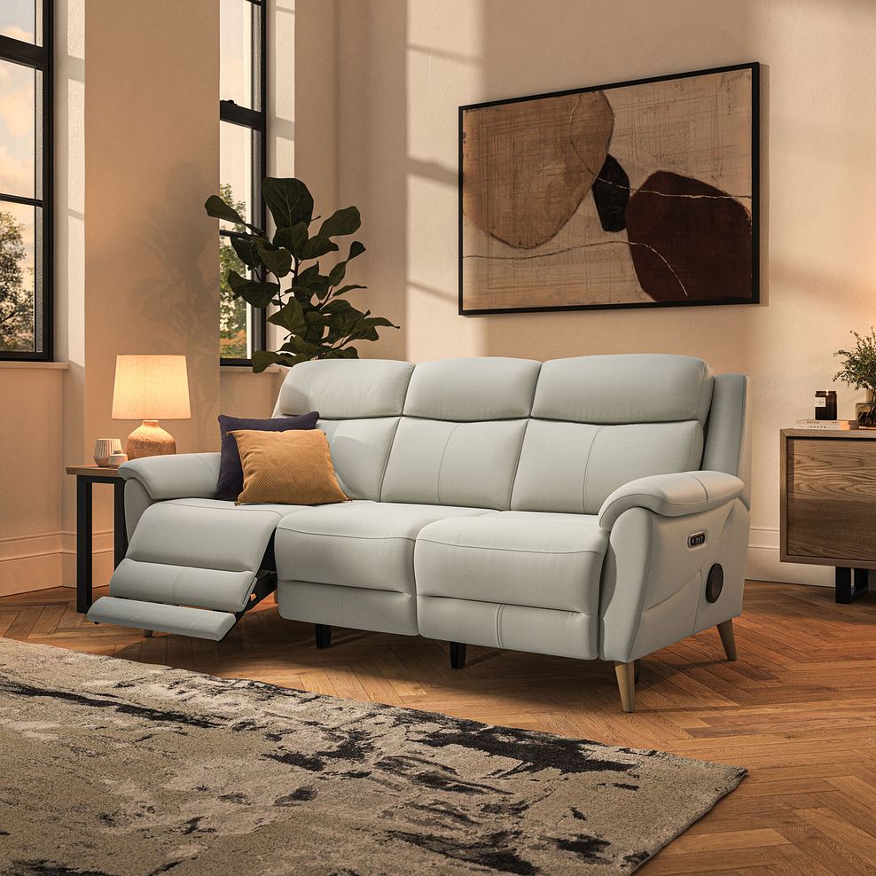 Brunel 3 Seater Recliner Sofa with Speakers in Bone China Leather 2