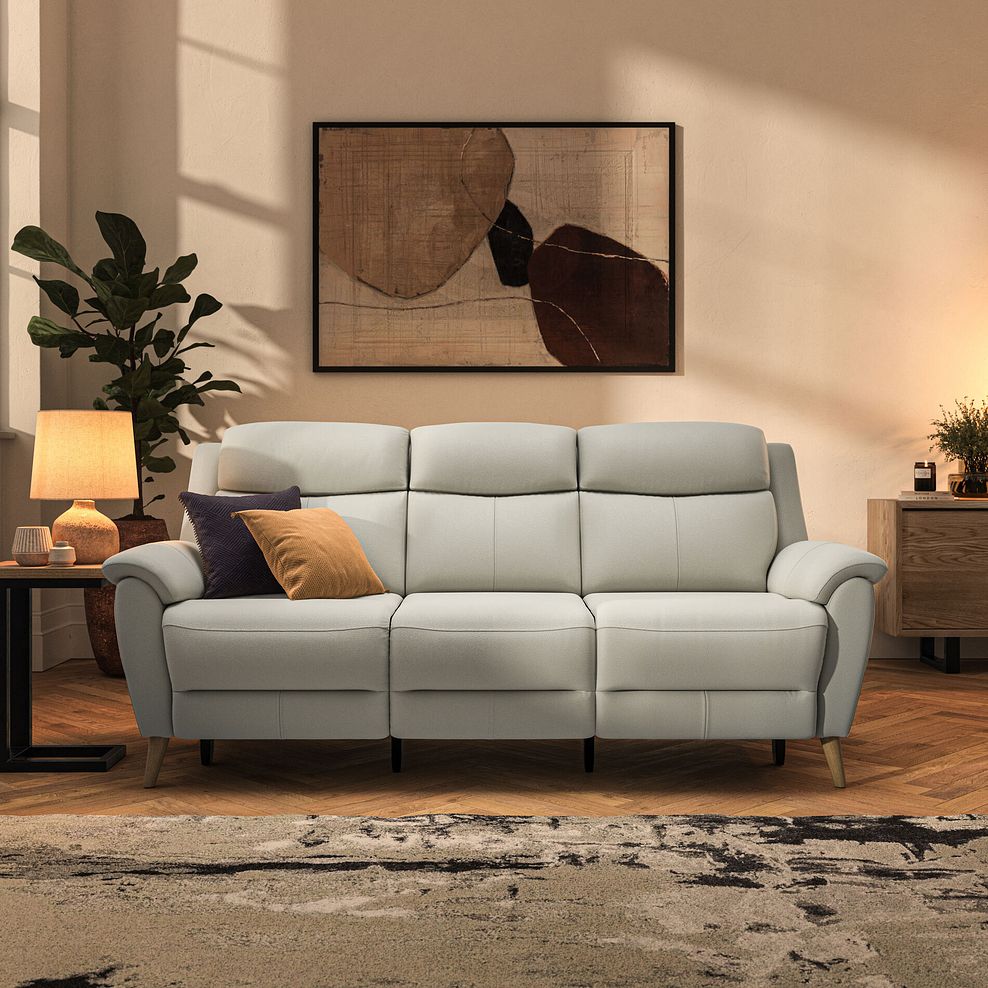 Brunel 3 Seater Recliner Sofa with Speakers in Bone China Leather 3