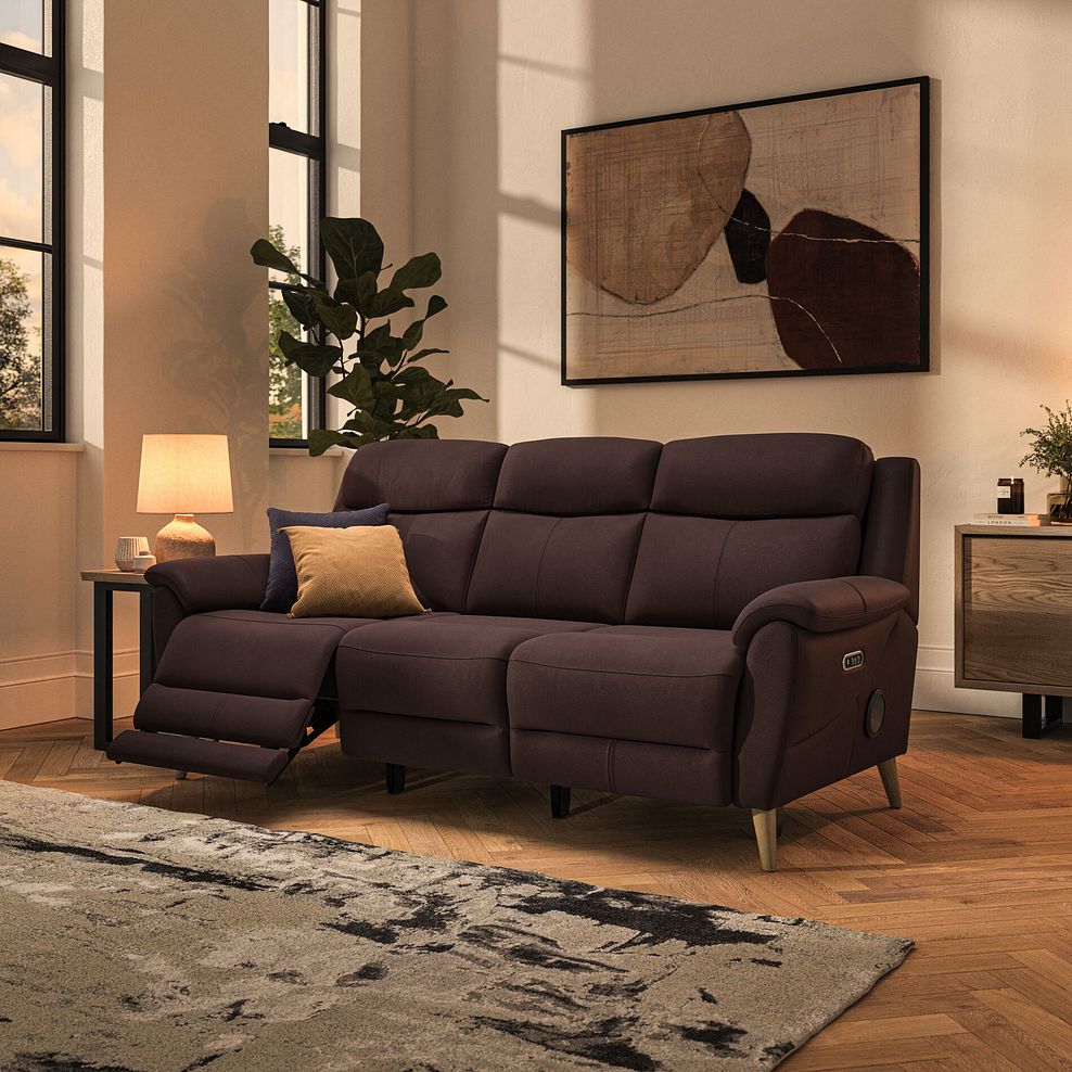 Brunel 3 Seater Recliner Sofa with Speakers in Chestnut Leather 2