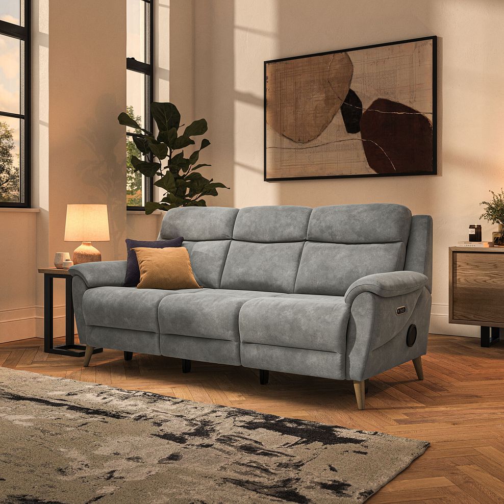 Brunel 3 Seater Recliner Sofa with Speakers in Dexter Stone Fabric 1