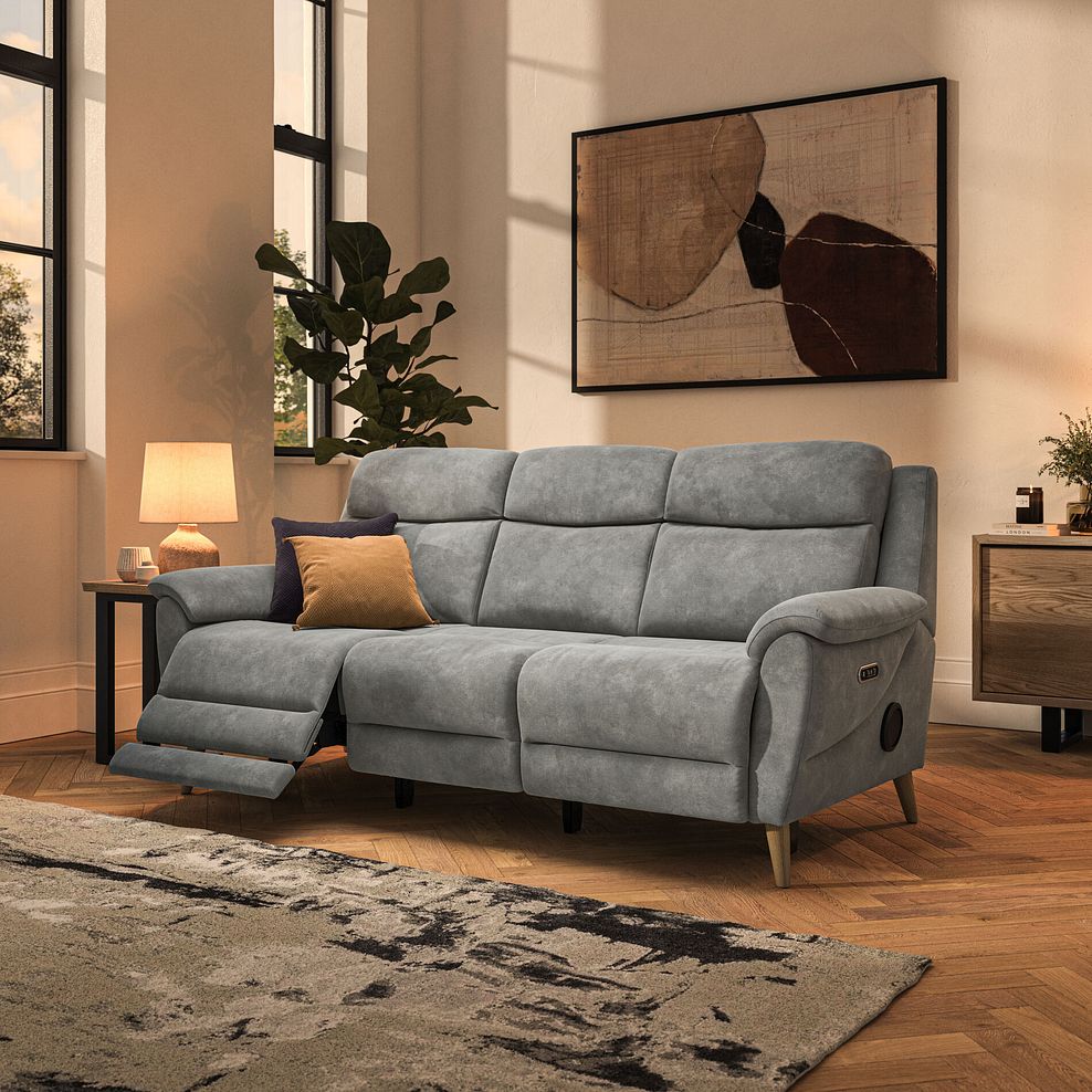 Brunel 3 Seater Recliner Sofa with Speakers in Dexter Stone Fabric 2