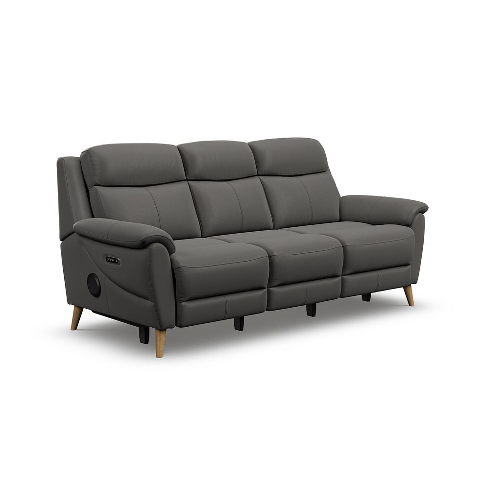 Brunel 3 Seater Recliner Sofa with Speakers in Elephant Grey Leather 1
