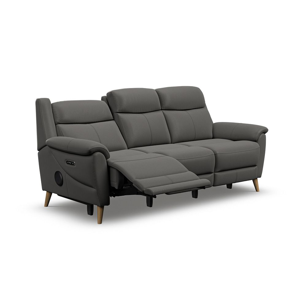 Brunel 3 Seater Recliner Sofa with Speakers in Elephant Grey Leather 3