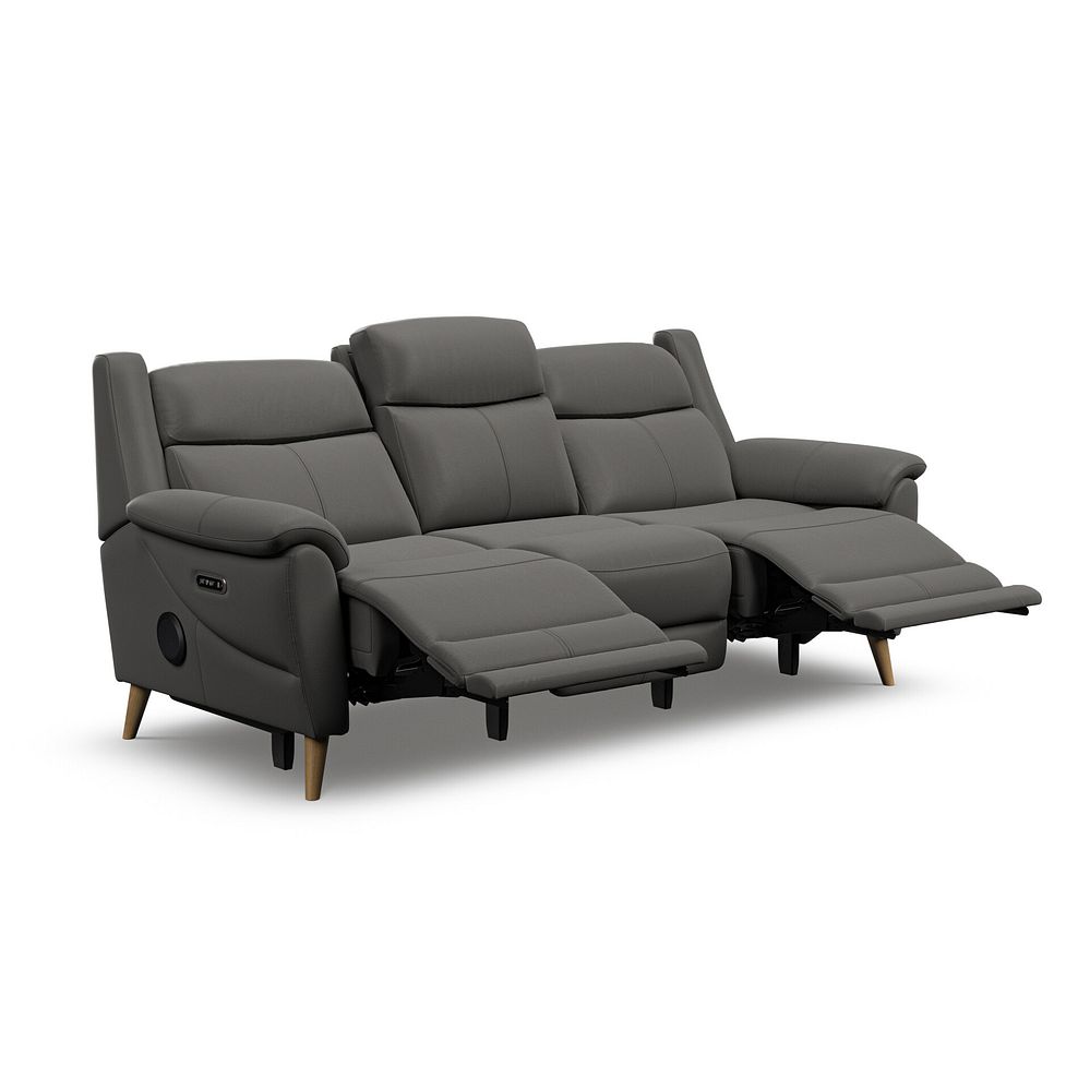 Brunel 3 Seater Recliner Sofa with Speakers in Elephant Grey Leather 4