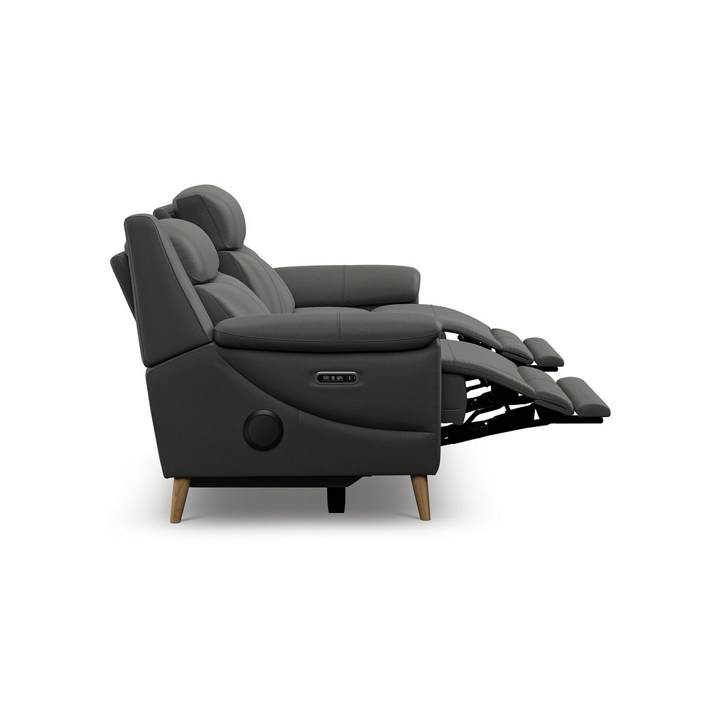 Brunel 3 Seater Recliner Sofa with Speakers in Elephant Grey Leather 8