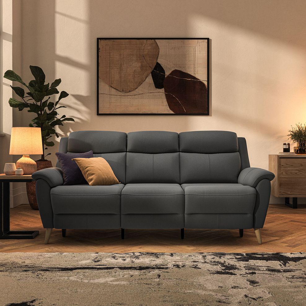 Brunel 3 Seater Recliner Sofa with Speakers in Elephant Grey Leather 3