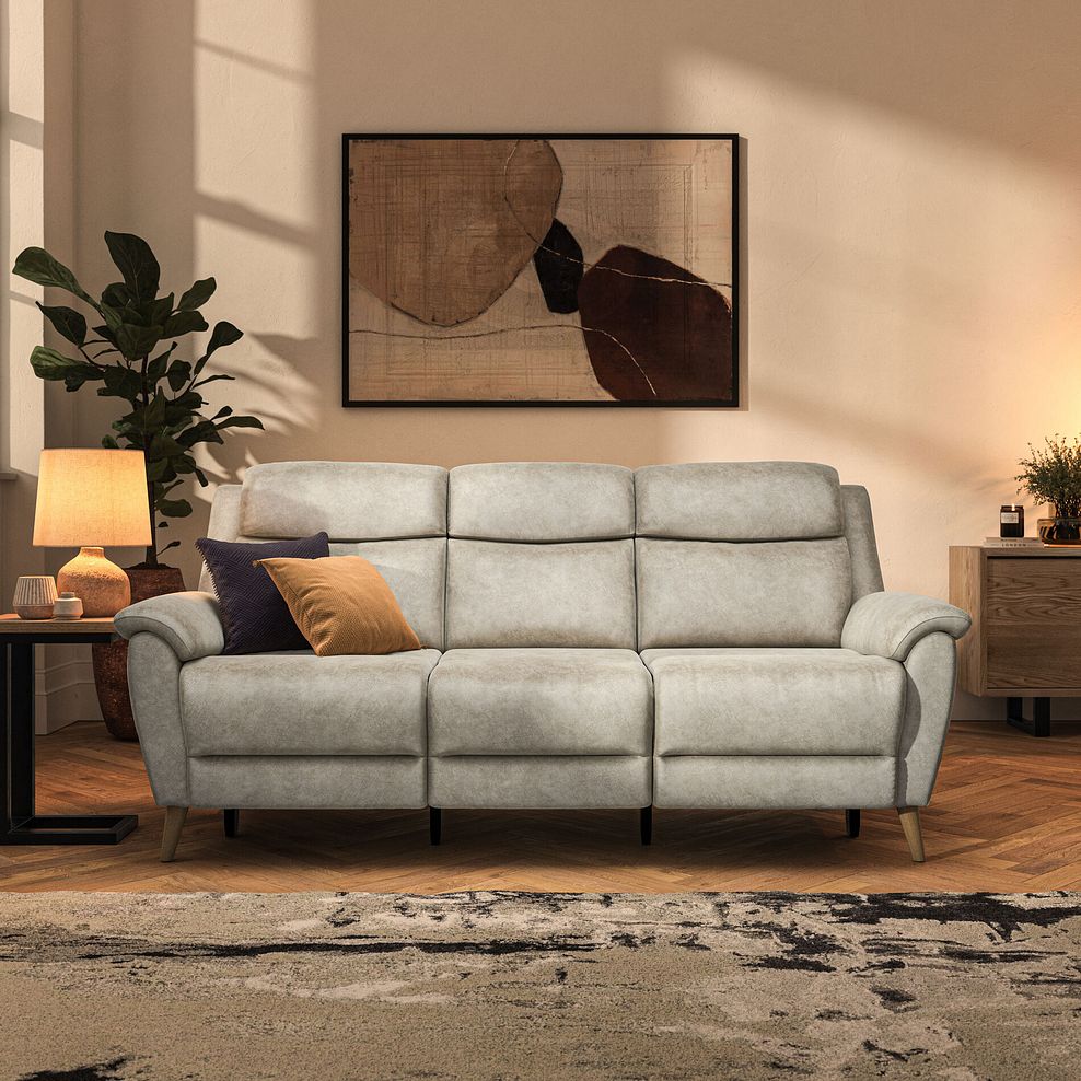 Brunel 3 Seater Recliner Sofa with Speakers in Marble Cream Fabric 3