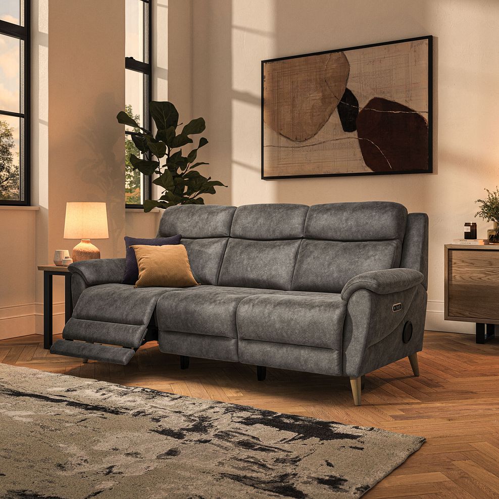 Brunel 3 Seater Recliner Sofa with Speakers in Marble Mink Fabric 2