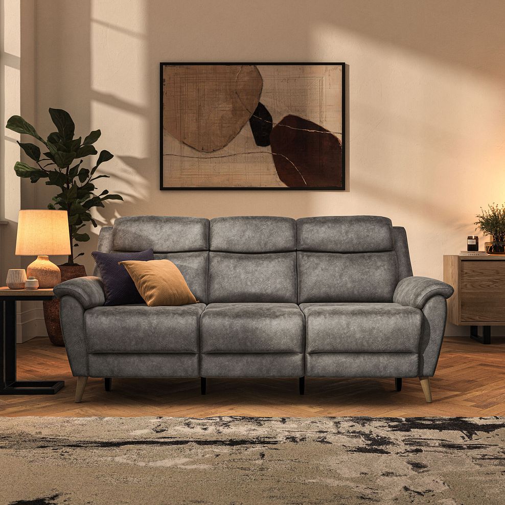 Brunel 3 Seater Recliner Sofa with Speakers in Marble Mink Fabric 3