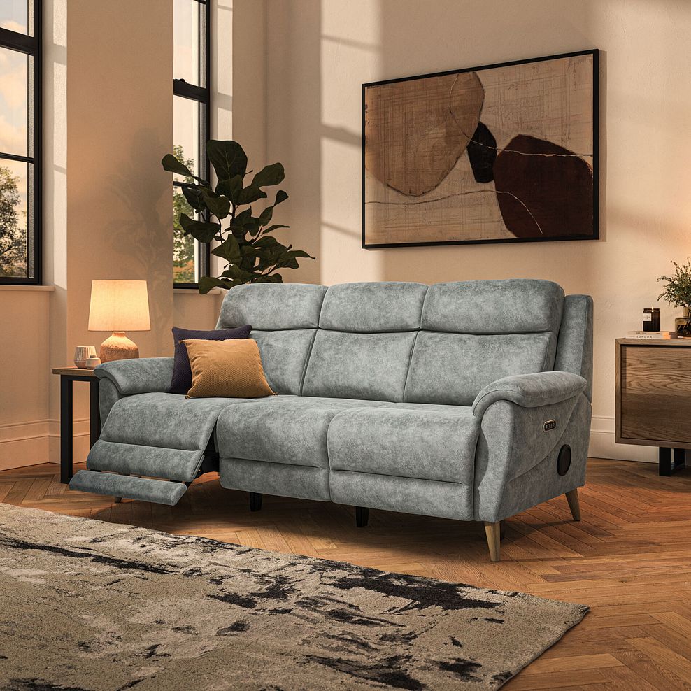 Brunel 3 Seater Recliner Sofa with Speakers in Marble Silver Fabric 2
