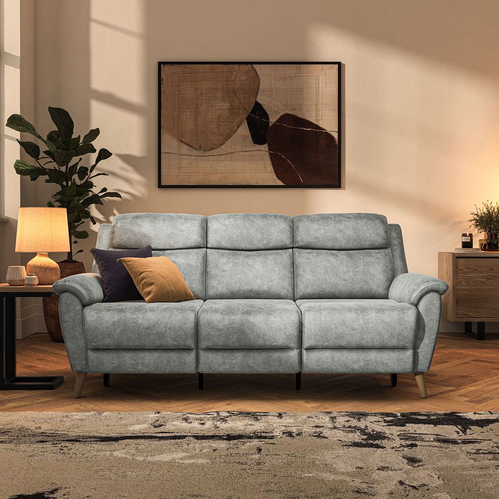 Brunel 3 Seater Recliner Sofa with Speakers in Marble Silver Fabric 3