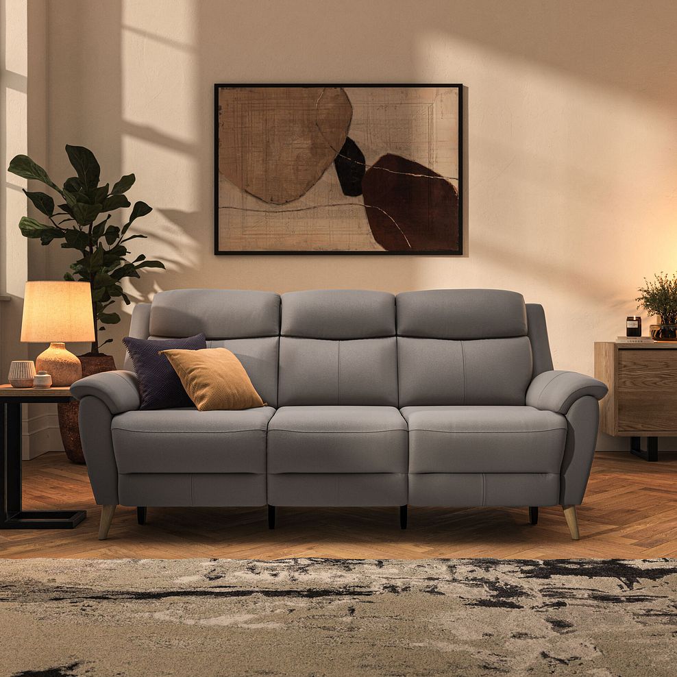 Brunel 3 Seater Recliner Sofa with Speakers in Oyster Leather 3