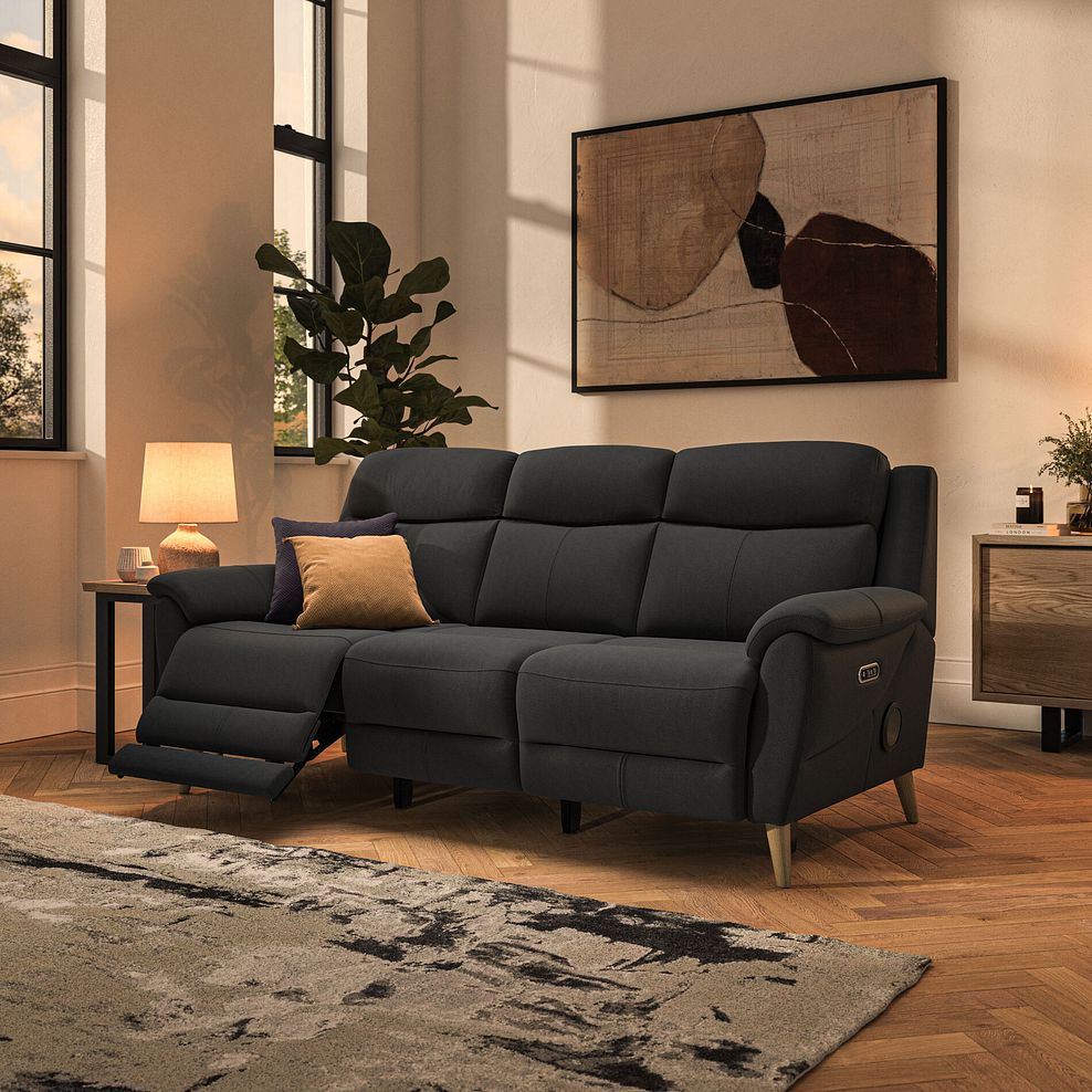 Brunel 3 Seater Recliner Sofa with Speakers in Storm Leather 2