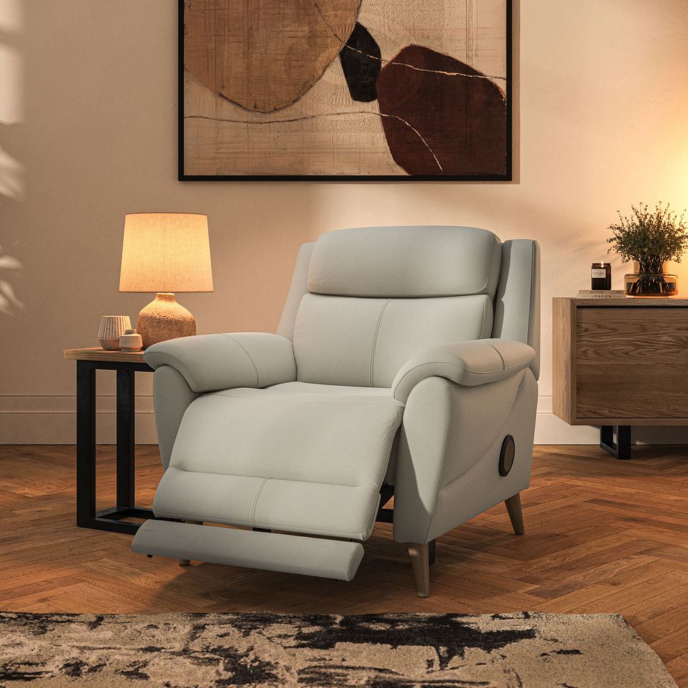 Brunel Electric Recliner Armchair with Speakers in Bone China Leather 2