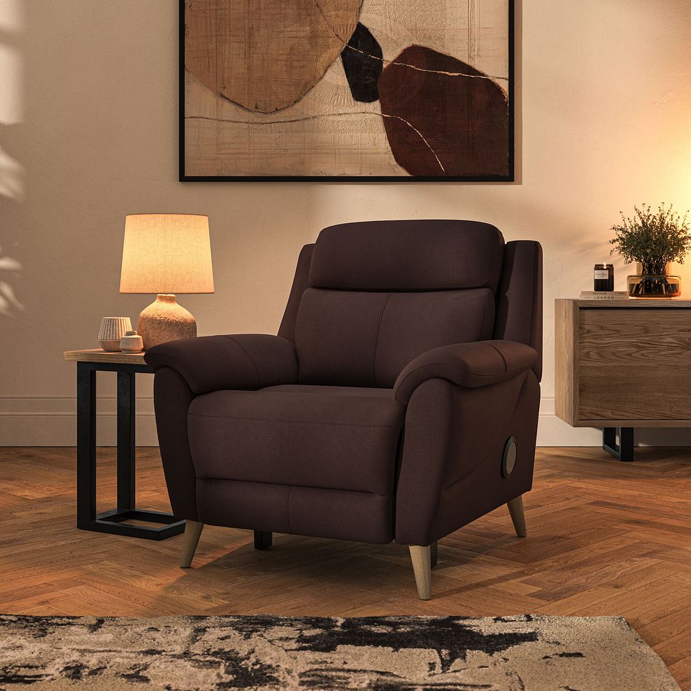 Brunel Electric Recliner Armchair with Speakers in Chestnut Leather 1