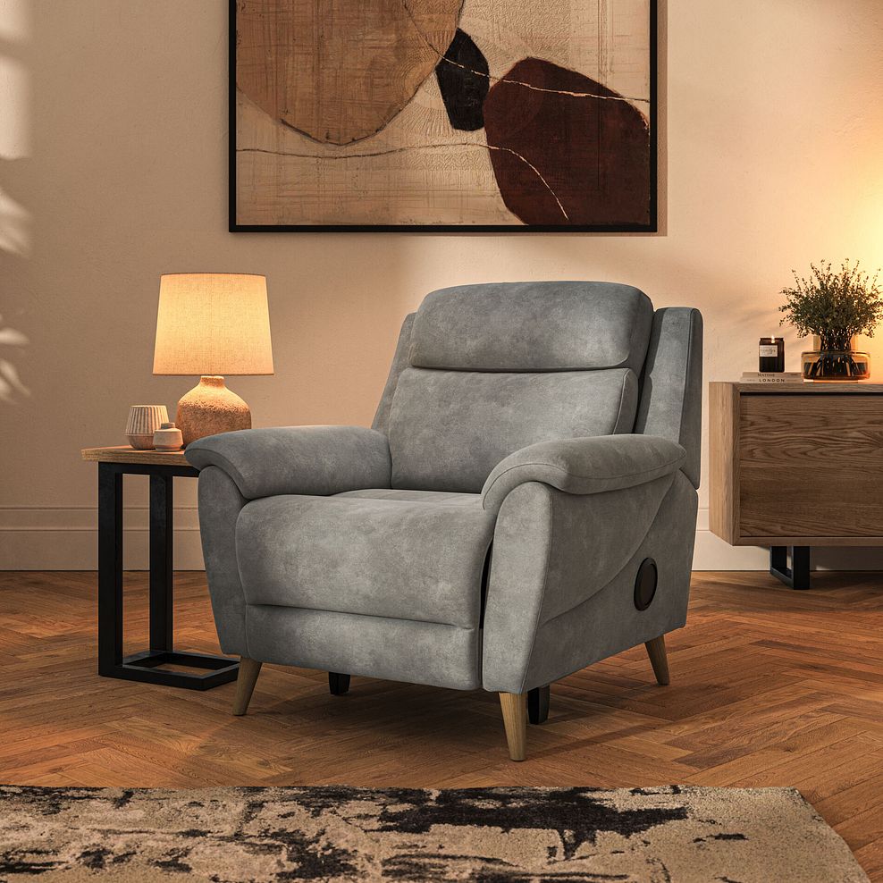 Brunel Electric Recliner Armchair with Speakers in Dexter Stone Fabric 1