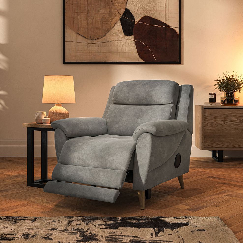 Brunel Electric Recliner Armchair with Speakers in Dexter Stone Fabric 2