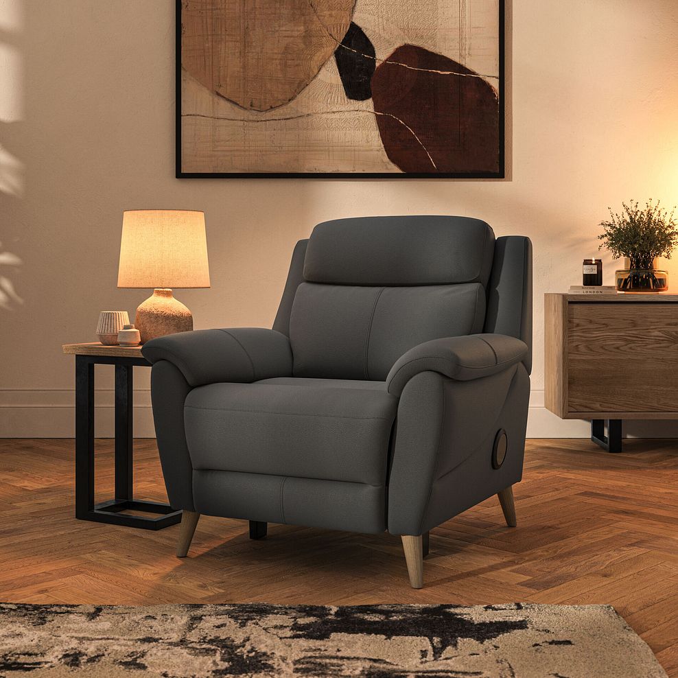 Brunel Electric Recliner Armchair with Speakers in Elephant Grey Leather 1