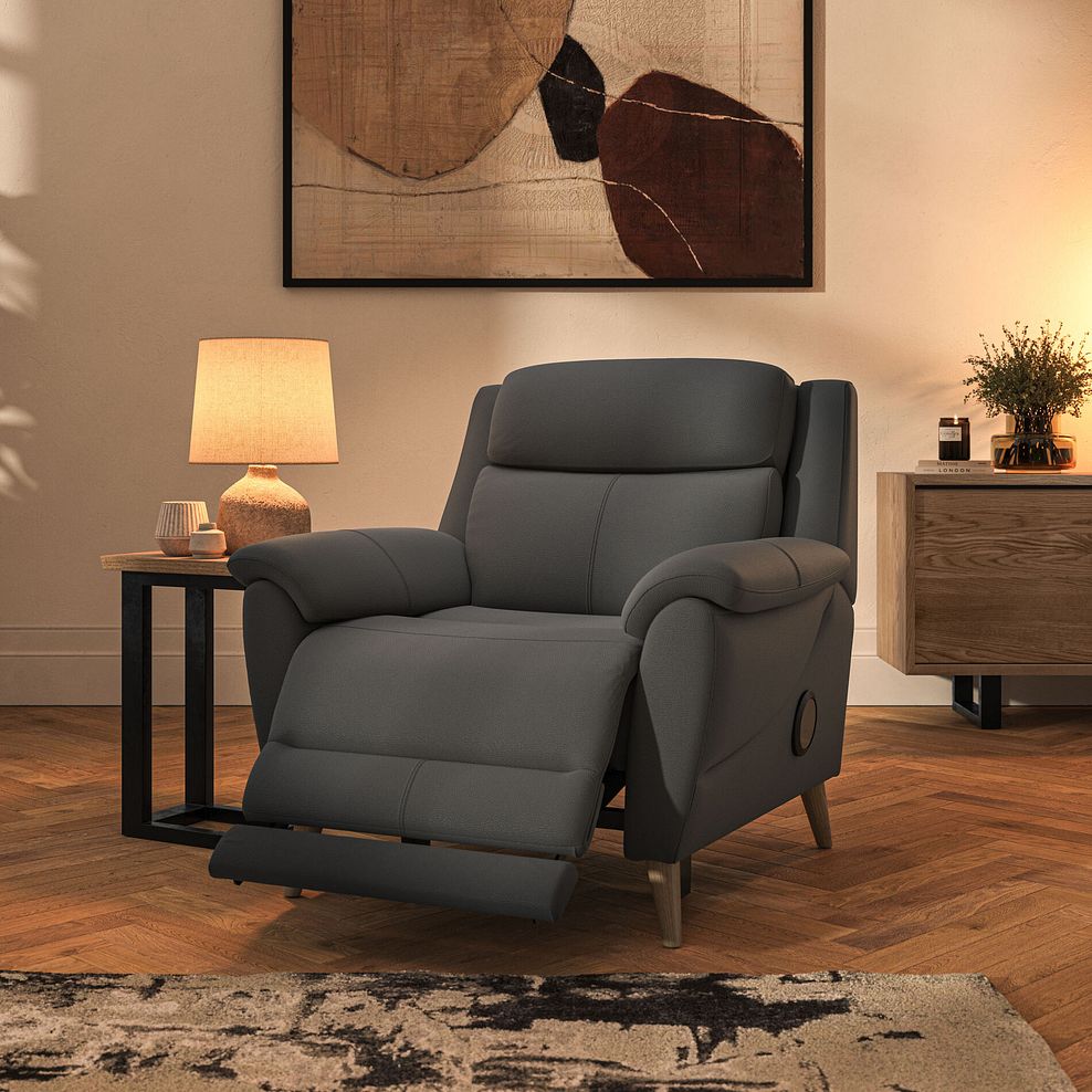 Brunel Electric Recliner Armchair with Speakers in Elephant Grey Leather 2