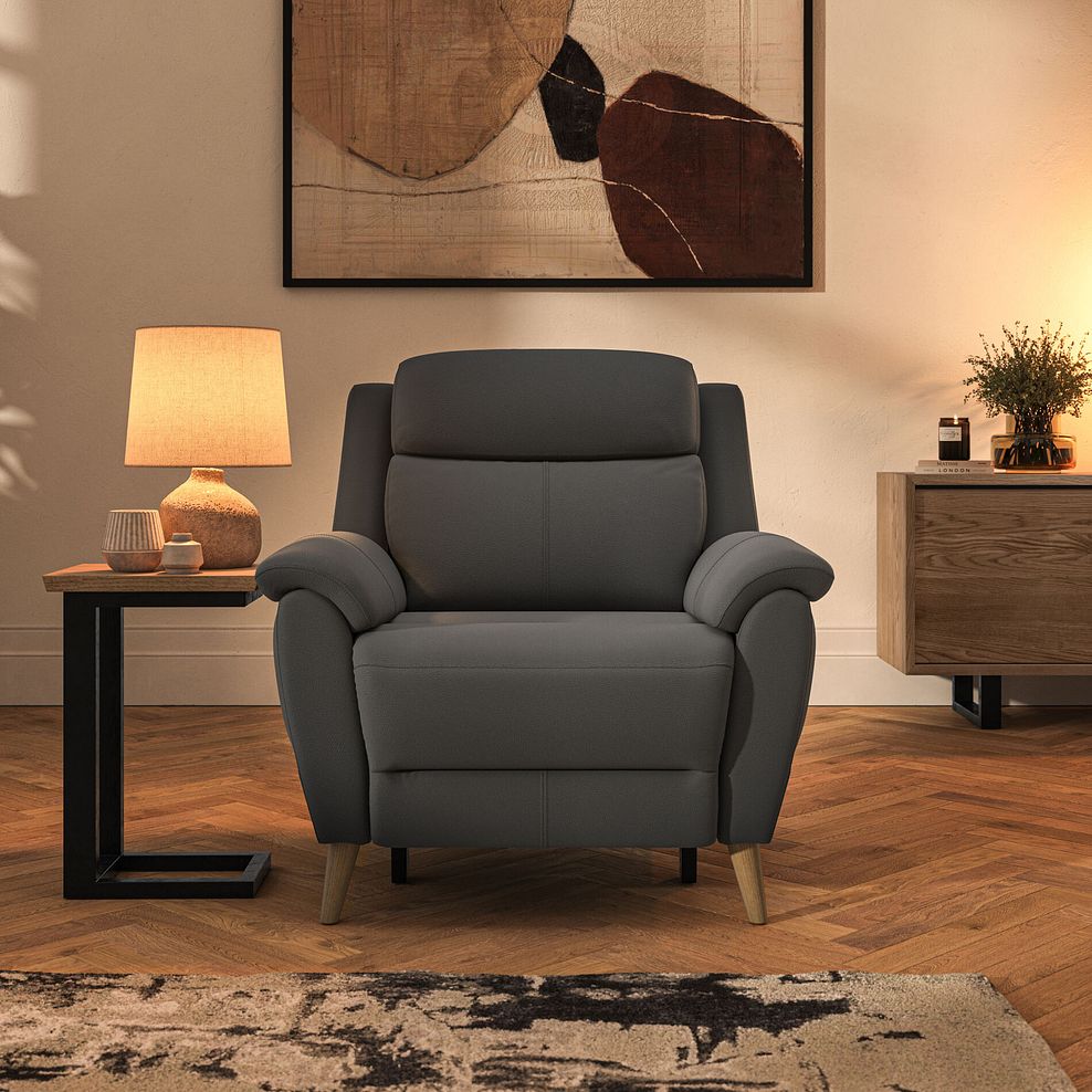 Brunel Electric Recliner Armchair with Speakers in Elephant Grey Leather 3