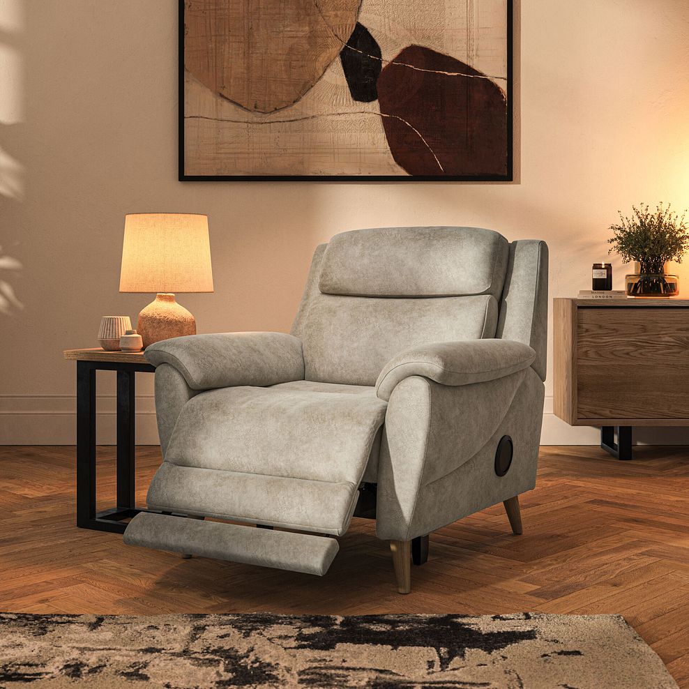 Brunel Electric Recliner Armchair with Speakers in Marble Cream Fabric 2
