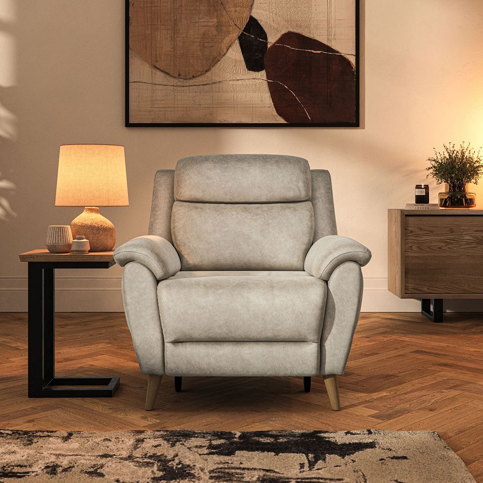 Brunel Electric Recliner Armchair with Speakers in Marble Cream Fabric 3