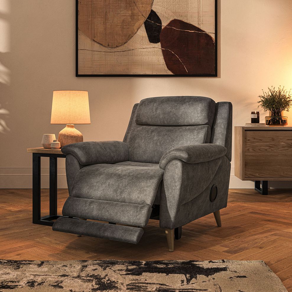 Brunel Electric Recliner Armchair with Speakers in Marble Mink Fabric 2