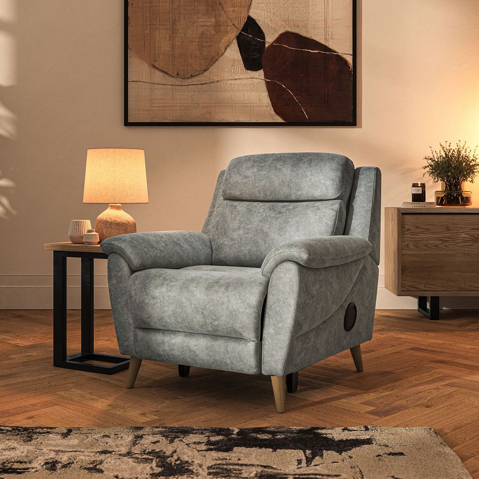 Brunel Electric Recliner Armchair with Speakers in Marble Silver Fabric 1