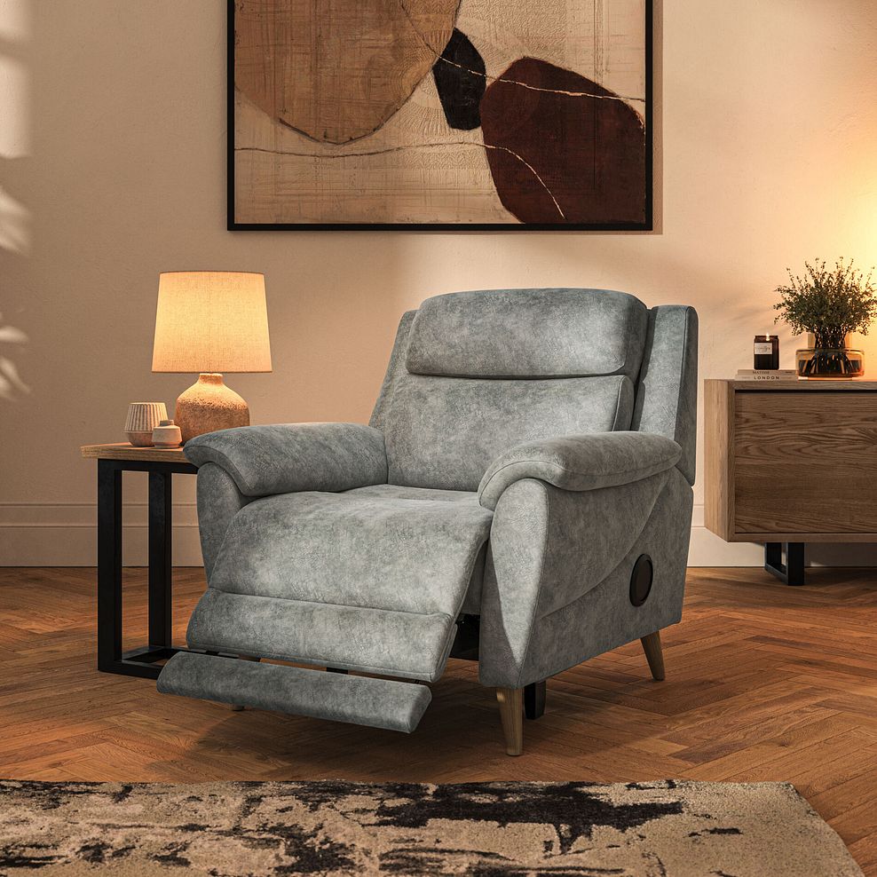 Brunel Electric Recliner Armchair with Speakers in Marble Silver Fabric 2