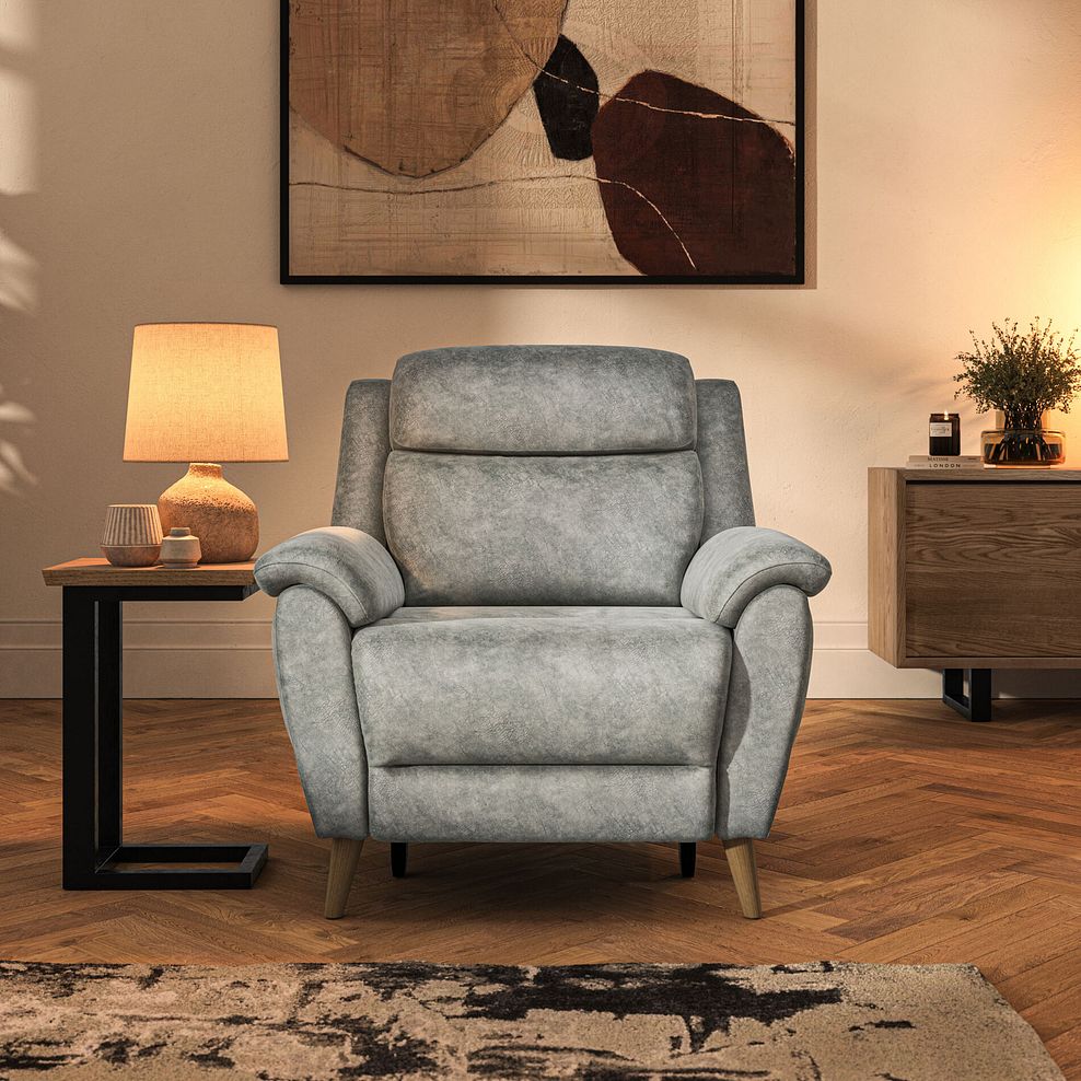 Brunel Electric Recliner Armchair with Speakers in Marble Silver Fabric 3