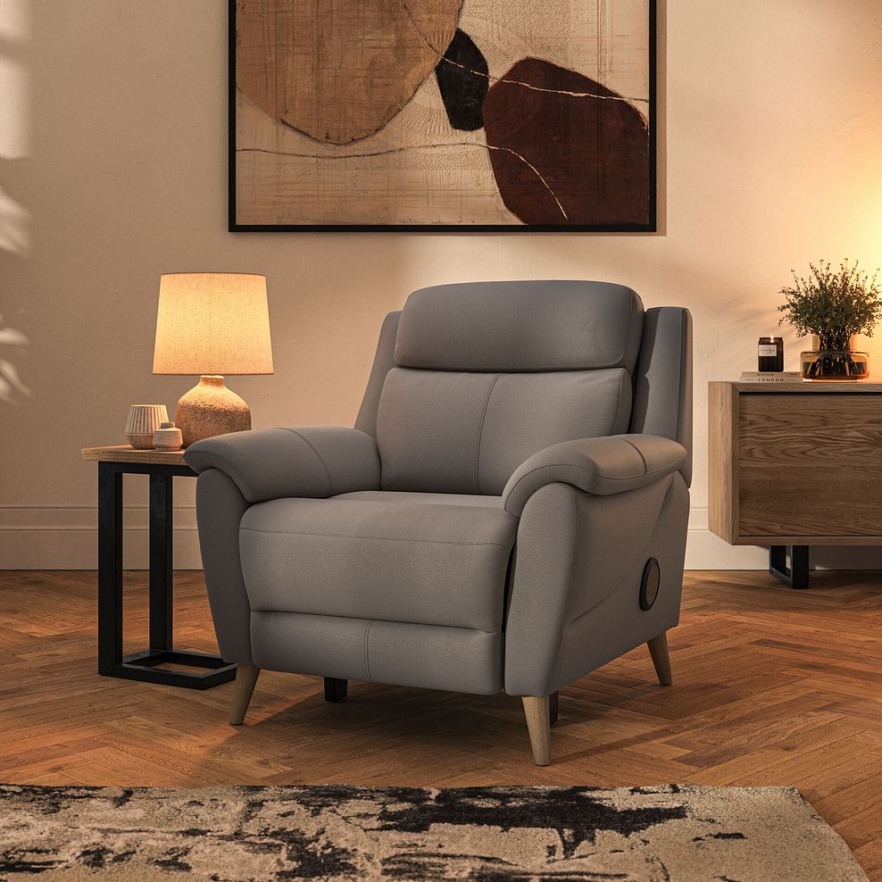 Brunel Electric Recliner Armchair with Speakers in Oyster Leather 1