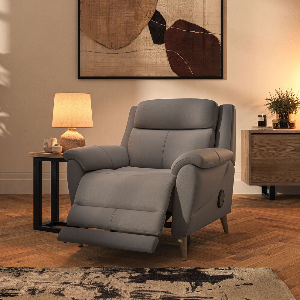 Brunel Electric Recliner Armchair with Speakers in Oyster Leather 2