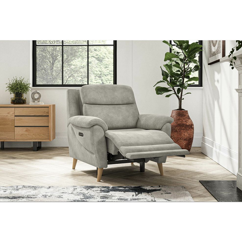 Brunel Recliner Armchair with Adjustable Power Headrest and Lumbar Support in Dexter Stone Fabric 1